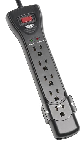 Tripp Lite SUPER7B 7 Outlet Surge Protector Power Strip, 7ft Cord, Right Angle Plug, 2160 Joules, Black, & Dollar 75,000 Insurance 7ft Cord (Black) Power Strip