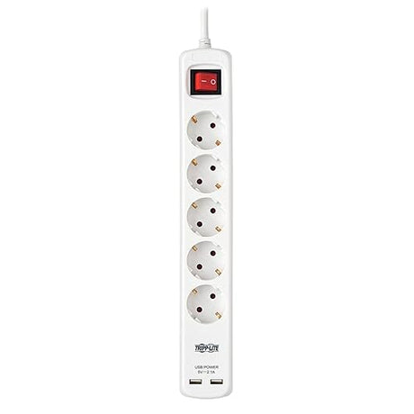 Tripp Lite Protect It! PS5G3USB 5-Outlets Power Strip - French - 5 x Type F (Schuko) - 9.84 ft Cord - 16 A Current - 230 V AC Voltage - Wall Mountable - White