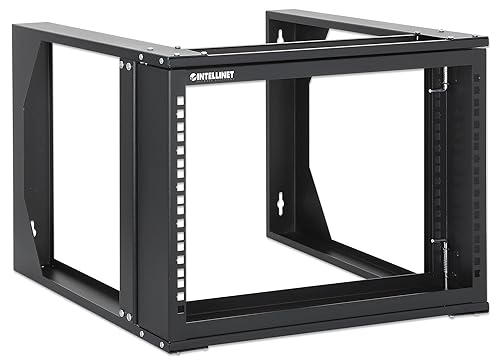 Intellinet 6U 19 2 Post Open Frame Server Wall Mount Rack - 180 Degree Gate Swing, Flatpacked, Antistatic Powder Coated Steel – for IT Network Equipment & AV Devices – 3 Yr Mfg Warranty – 716178 6U 2 Post - Flatpacked