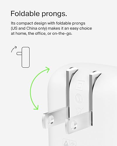 Belkin BoostCharge 42W Dual Port Wall Charger, USB-C + USB-A Charger Fast Charging for iPhone 16, 15, & 14 Series, Galaxy S25 Series, iPad, AirPods & More - USB-C to USB-C Cable Included - White Includes C-C Cable