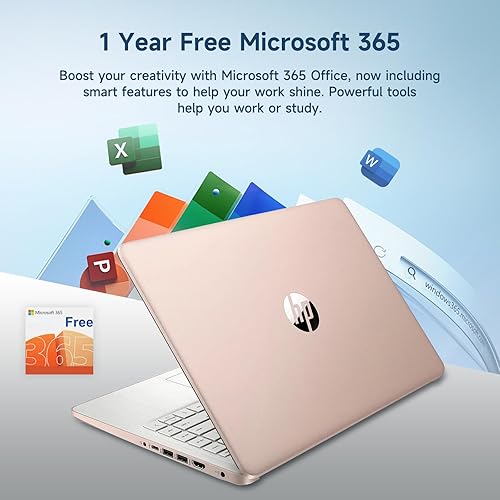 HP 14 Inch Student Laptop Office 365, Quad-Core Processor (Beat i3-1115G4), 8GB RAM 256GB Storage (128GB UFS+128GB SD Card), Computer for Business and Study Home with Wi-Fi 6 Win11, W/Accessories 8GB RAM | 256GB Storage Rose Gold