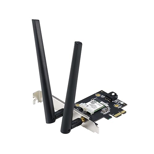 ASUS PCE-AXE5400 WiFi6 6E PCI-E Adapter with 2 External Antennas. Supporting 6GHz Band, 160MHz, Bluetooth 5.2, WPA3 Network Security, OFDMA and MU-MIMO