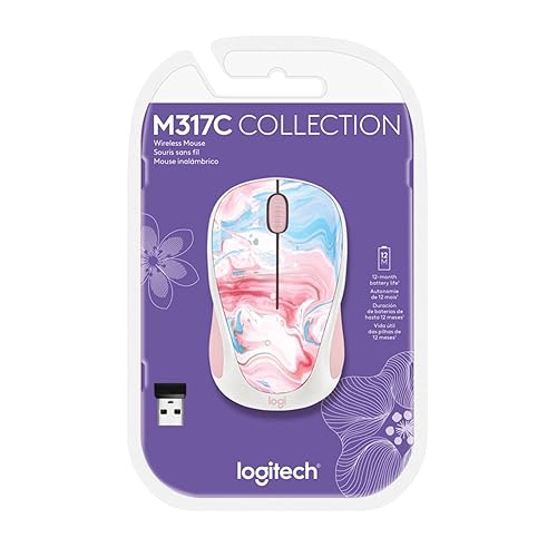 Logitech 910007055 Design Collection Limited Edition Wireless 3-Button Ambidextrous Mouse with Colorful Designs - Cotton Candy