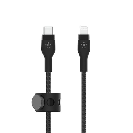 Belkin BoostCharge Pro Flex Braided USB Type C to Lightning Cable (2M/6.6ft), MFi Certified 20W Fast Charging PD Power Delivery for iPhone 14, iPhone 13, 12, 11, Pro, Max, Mini, SE, iPad - Black 2M Cable Black