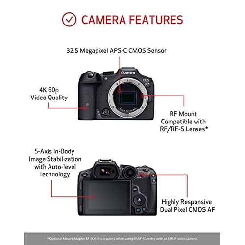 Canon EOS R7 (Body Only), Mirrorless Vlogging Camera, 4K 60p Video, 32.5 MP Image Quality, DIGIC X Image Processor, Dual Pixel CMOS AF, Subject Detection, for Professionals and Content Creators