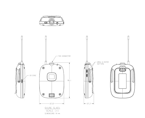 Shure SLXD1 Digital Wireless Bodypack Transmitter with On/Off Switch, Adjustable Gain Control and TQG Connector, for use with SLX-D Wireless Systems - Receiver Sold Separately (J52 Band) J52 Band (558-602/614-616 MHz)