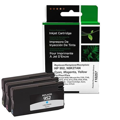 Clover Remanufactured Ink Cartridges Replacement for HP N9K27AN (HP 952) | Cyan, Magenta, Yellow 3 PK