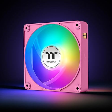 Thermaltake CT140 EX ARGB Sync PC Cooling Fan 3 Pack, PWM 500~1800 RPM, 5V Motherboard Sync, 16.8 Million Colors 9 LEDs, MagForce 2.0 Connectors, Hydraulic Bearing, Bubble Pink, CL-F221-PL14RG-A