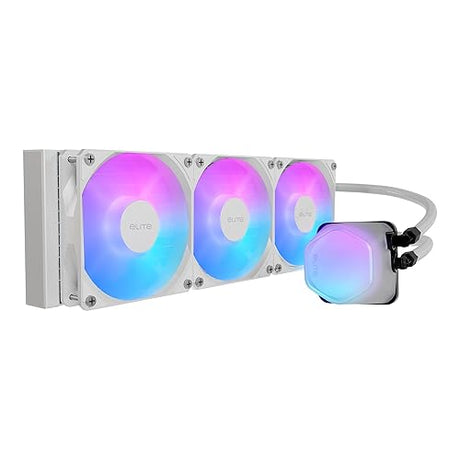 Design by Cooler Master 360 Elite Liquid White AIO CPU Liquid Cooler, R9|Ultra 7, Ceramic Bearing Pump, Translucent aRGB Cover, 360 Radiator, PWM Fans, AMD Ryzen AM5|4, Intel LGA 1851|1700 Platform