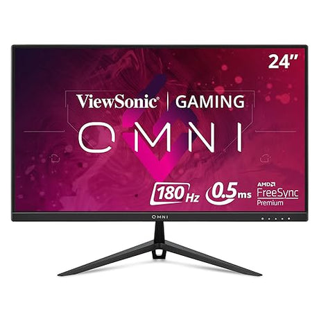 ViewSonic Omni VX2428 24 Inch Gaming Monitor 180hz 0.5ms 1080p IPS with FreeSync Premium, Frameless, HDMI, and DisplayPort, Black