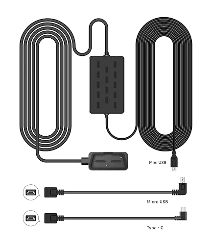 GekoGear ACS-G200 OBD2 Smart Hardwire Kit Pro - Universal Dash Cam Constant Power Cable with Mini USB, Micro USB, & USB-C Adapters, 97ft Works with All Dash Cams, GPS for 24/7 Parking Surveillance