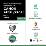 Remanufactured High Yield Ink Cartridges Replacement for Canon 8278B005AA (PG-245XL/CL-246XL) | Black & Color 2 Pack XL