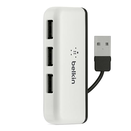 Belkin Travel 4-Port USB 2.0 Hub with Built-In Cable Management (White) White(Travel) 4-Port Travel