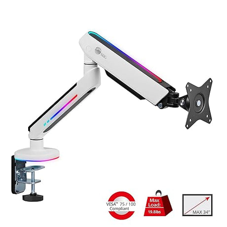 SIIG Single Arm Desk Mount Monitor Stand with Built-in RGB Lights, Premium Gas Spring, VESA 75x75 100x100, for 17” to 34”, Up to 19 lbs, Flat or Curved Screen (CE-MT3J11-S2)