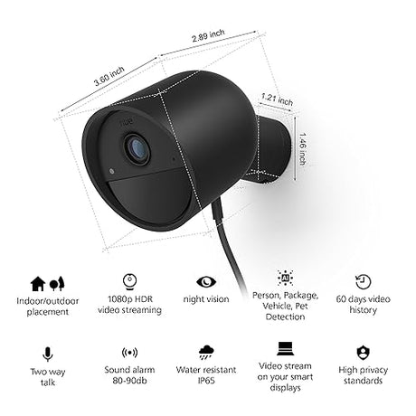 Philips Hue Secure Wired Smart Home Security Camera, Black - 1 Pack - 1080P HD Video - Night Vision - Motion Detection - Two-Way Talk - Indoor/Outdoor - Weatherproof - Works with Hue App