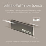 Transcend 500GB ESD265C, External Solild State Drive, Portable SSD, Slim & Sleek Lightweight, Aluminum casing, Up to 1050 MB/s,Type A and C - TS500GESD265C