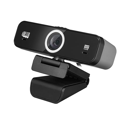 Adesso CyberTrack K1 1080P Full HD Fixed Focus USB Webcam with Adjustable View Angle Built-in Dual Microphones, Privacy Shutter, Audio/Video Mode Privacy ON/Off Switch & Tripod Mount