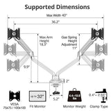SIIG MTPRO Dual Monitor Desk Mount, Gas Spring Monitor Arm up to 32 inch Display, Max 19.8 lbs per arm, VESA 75 &100mm, Silver, TAA Compliant 32 Max