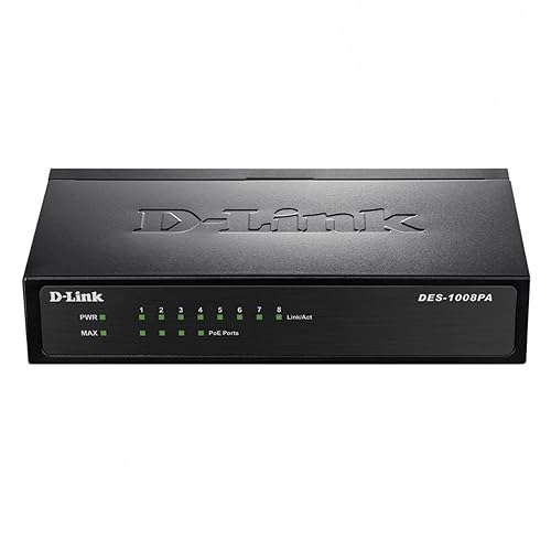 D-Link Fast Ethernet Switch, 8 Port Unmanaged w/ 4 PoE Ports (802.3AF) Desktop Network Internet 10/100 Plug n Play (DES-1008PA) 8-Port PoE Fast Ethernet