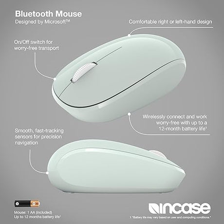 Incase Bluetooth Mouse - Designed by Microsoft - Compact, Comfortable, Right/Left Hand Use, 4-Way Scroll Wheel, Wireless Bluetooth Mouse for PC/Laptop/Desktop, Mac/Windows Computer (Mint)