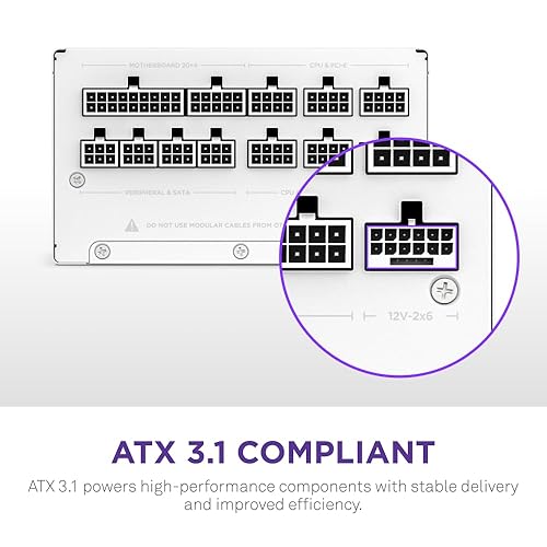 NZXT C1200 Gold ATX 3.1 - Fully Modular Low-Noise PC Gaming Power Supply - 1200 Watts - 80 Plus Gold - 12V-2x6 Connector - Zero Fan Mode - 100% Japanese Capacitors - White