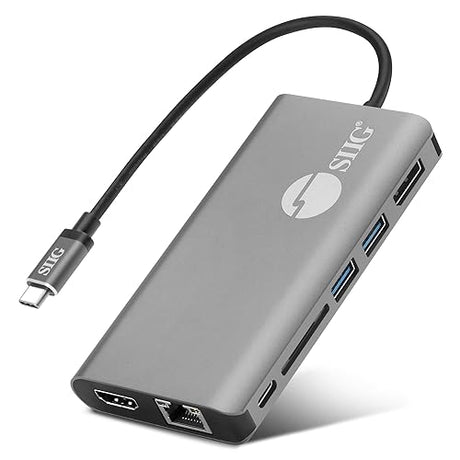 SIIG USB-C Multiport Adapter, 4K HDMI or Displayport Video, 100W PD, 2X USB 3.0 Ports, USB-C Port, Ethernet/SD (JU-DK0F11-S1)