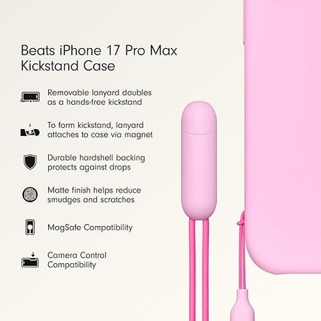Beats iPhone 17 Pro Max Kickstand Case with MagSafe & Camera Control, Built in Stand & Lanyard, Matte Finish with Microfibre Lining – Lime Stone iPhone 17 Pro Max Kickstand Pebble Pink