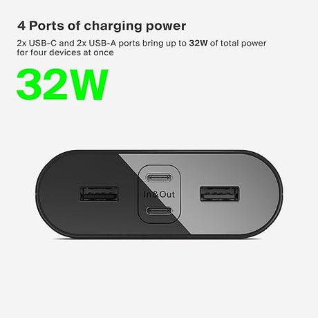 Belkin BoostCharge Batterie Externe 4 Ports (26K, Ports USB-C et USB-A, Recharge Rapide USB-C Power Delivery, pour iPhone 15, 14, 13, 12, iPad Pro, Galaxy S24, S24 Ultra, S24+)