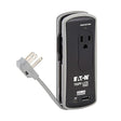 Eaton Tripp Lite TRAVELER3USBC Travel Power Strip & USB Charger, Flat Plug, 306J Surge Protector, USB-C + USB-A Port, 2-Outlets, 18 Cord & Cable Wrap, 5,000 Insurance