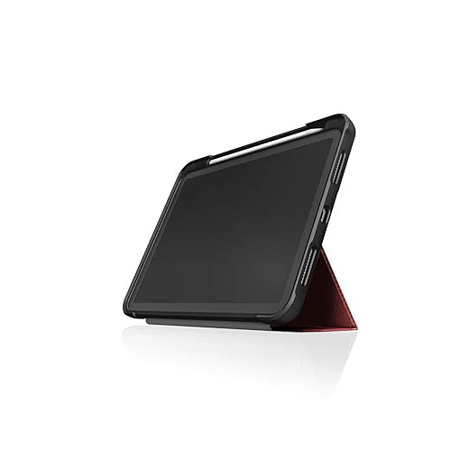 STM Dux Ultra Case for iPad A16/10th Gen – Rugged MIL-SPEC Drop Protection, Snap Magnetic Stand, Pencil & Crayon Storage, Clear Back, Auto Sleep/Wake, COM – Red