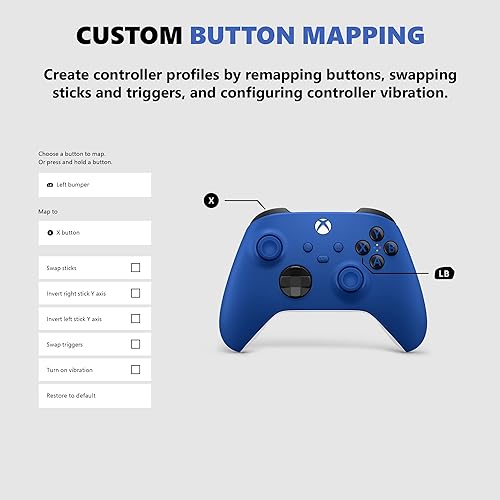 Xbox Core Wireless Controller – Shock Blue – Xbox Series X|S, Xbox One, and Windows Devices Blue Wireless Controllers