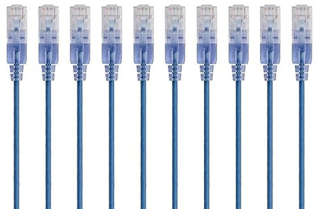 Monoprice Cat6A Ethernet Patch Cable - Snagless RJ45, 550Mhz, 10G, UTP, Pure Bare Copper Wire, 30AWG, 10-Pack, 3 Feet, Blue - SlimRun Series