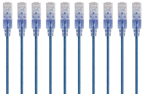 Monoprice Cat6A Ethernet Patch Cable - Snagless RJ45, 550Mhz, 10G, UTP, Pure Bare Copper Wire, 30AWG, 10-Pack, 3 Feet, Blue - SlimRun Series