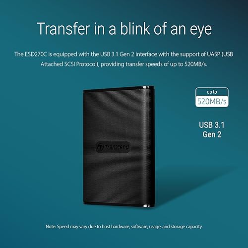 Transcend 1TB USB 3.1 Gen 2 USB Type-C ESD270C Portable SSD Solid State Drive TS1TESD270C