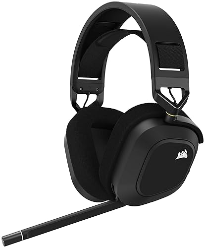 Corsair HS80 RGB Wireless Premium Gaming Headset with Dolby Atmos Audio (Low-Latency, Omni-Directional Microphone, 60ft Range, Up to 20 Hours Battery Life, PS5/PS4 Wireless Compatibility) Black Wireless Black