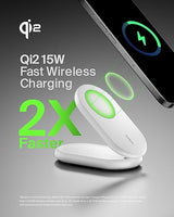 Belkin Magnetic Foldable Wireless Charging Stand 15W - MagSafe-Compatible Qi2-Certified Charger, Wireless Charging Stand for iPhone 16, Galaxy S25, & More - Standby Mode Ready w/PSU Included - White