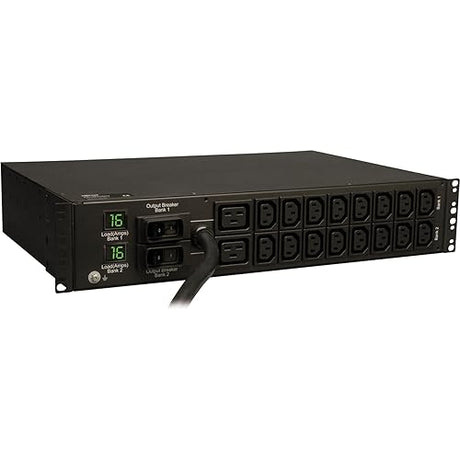 Tripp Lite Metered PDU, 18 Outlets (2-C19, 16-C13), IEC-309 230V 32A Blue, 12 ft. Cord, 2U Rack-Mount Power (PDUMH32HV),Black 240 Volts 32 Amps Standard
