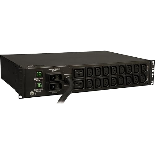 Tripp Lite Metered PDU, 18 Outlets (2-C19, 16-C13), IEC-309 230V 32A Blue, 12 ft. Cord, 2U Rack-Mount Power (PDUMH32HV),Black 240 Volts 32 Amps Standard