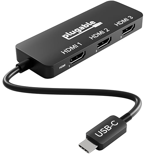 Plugable USB C to HDMI Multi Monitor Adapter | Triple 4K60 Displays | Driverless MST Hub for Windows, Chrome OS, USB-C, Thunderbolt, USB4 Laptops | Multi HDMI Ports, HDR & HDCP Compliant (USBC-MSTH3)