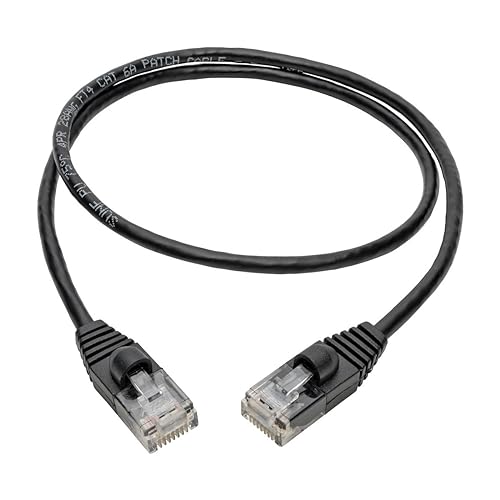 Tripp Lite Cat6a Gigabit Snagless Molded Slim UTP Patch Cable Networking M/M Black 2ft 2' (N261-S02-BK) Black 2-ft