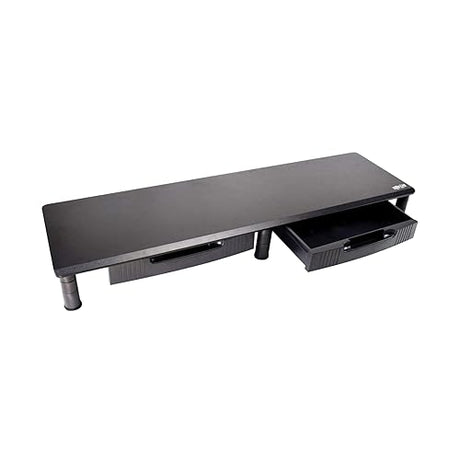Tripp Lite Dual-Monitor Riser Stand with Storage Drawers, Black Wood & Steel Desk Organizer for 2 Screens, Adjustable Height | Computer, Laptop, PC, & TV Shelf Stand | 5-Year Warranty (MR4011DTAA)