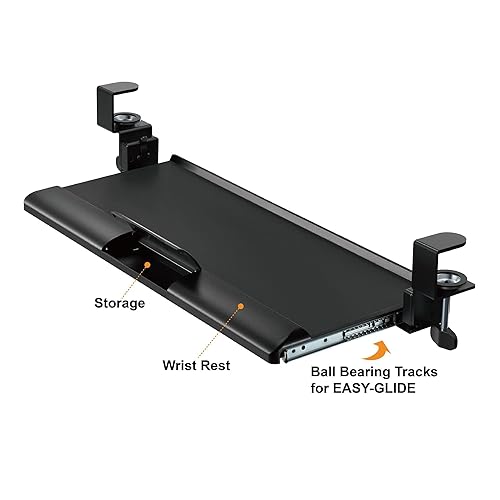 Kantek Desk clamp Five-Position Tilting Keyboard Tray, 26.8 x 11.1, Black