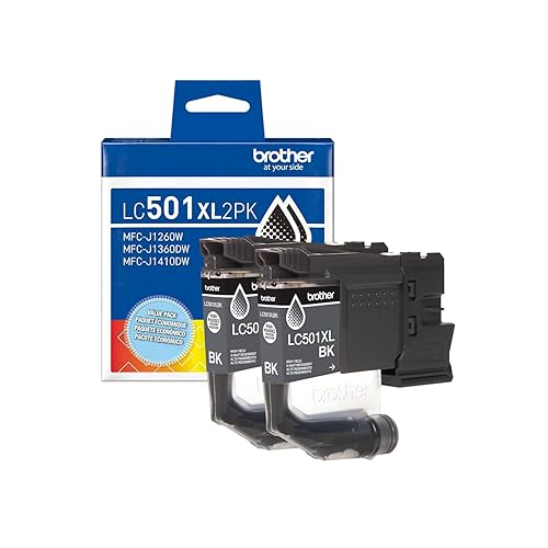 Brother Genuine LC501XL2PK Twin Pack High Yield Black Ink Cartridges (for use with Work Smart 1260, 1360, and 1410 Printers) High Yield Pack of 2 Black