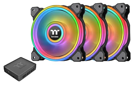 Thermaltake Riing Quad 140mm 16.8 Million RGB Color (Alexa, Razer Chroma) Software Enabled 4 Light Rings 54 Addressable LED 9 Blades Hydraulic Bearing Case/Radiator Fan, 3 Pack, CL-F089-PL14SW-B