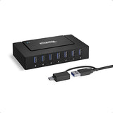 Plugable 7-in-1 USB Powered Hub for Laptops with USB-C or USB 3.0 - Power Station for Multiple Devices and Data Transfer with a 60W Power Adapter, Driverless