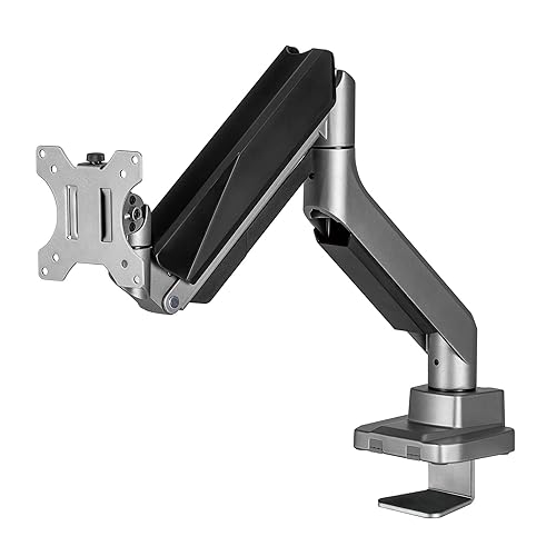 Amer Mounts - Single Heavy Duty Monitor Clamp Grommet Mount with Articulating Arm - Supports 17 - 35 Standard 49 Widescreen LED/LCD Flat Screen Display - HYDRA1HDB