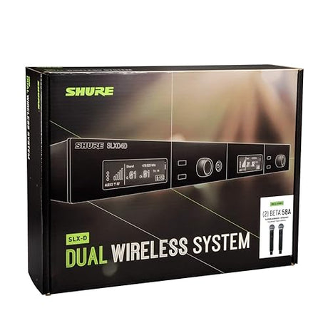 Shure SLXD24D/SM58 Dual Channel Digital Wireless Microphone System - Includes Two SLXD2 Handheld Transmitters with SM58 Vocal Mic Capsules, SLXD4D Rack Mount Receiver | H55 Band (SLXD24D/SM58-H55)