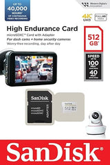 SanDisk 512GB High Endurance Video microSDXC Card with Adapter for Dash Cam and Home Monitoring Systems - C10, U3, V30, 4K UHD, Micro SD Card - SDSQQNR-512G-GN6IA 512GB Card Only