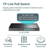 TP-Link TL-SL1218P | 16 Port 10/100Mbps Fast Ethernet PoE Switch | 16 PoE+ Ports @150W, w/ 2 Uplink Gigabit Ports + 1 Combo SFP Slot | Limited Lifetime Protection | Extend, Priority & Isolation Mode 18 Port w/ 16 PoE+ Port