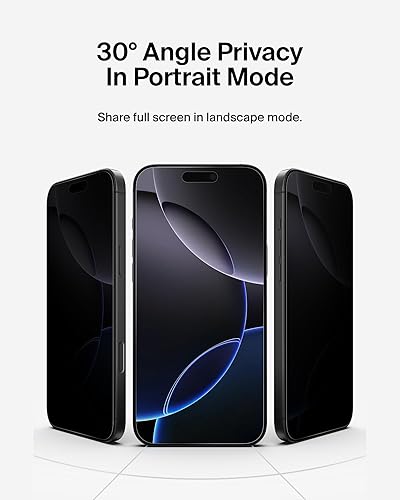 Belkin ScreenForce InvisiGlass Privacy Screen Protector for iPhone 16 Pro Max, Scratch-Resistant Impact Protection w/Included Easy Align Tray for Bubble Free Application - Made with Recycled Glass